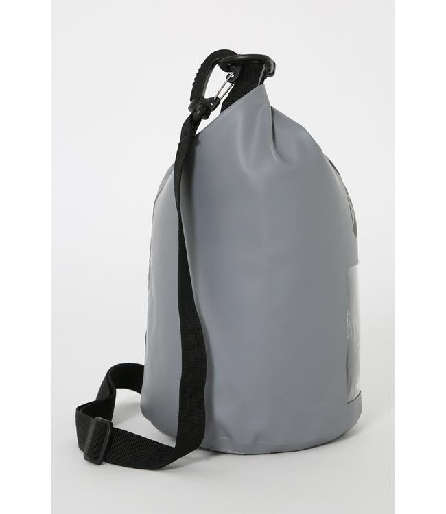 Jetpilot Venture 5L Grey Waterproof Bag rear angle showing carry handle and brand stamp