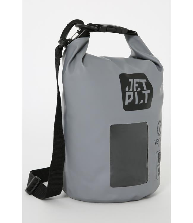 Jetpilot Venture 5L Grey Waterproof Bag lifestyle context shot with the bag in use on a jet ski deck