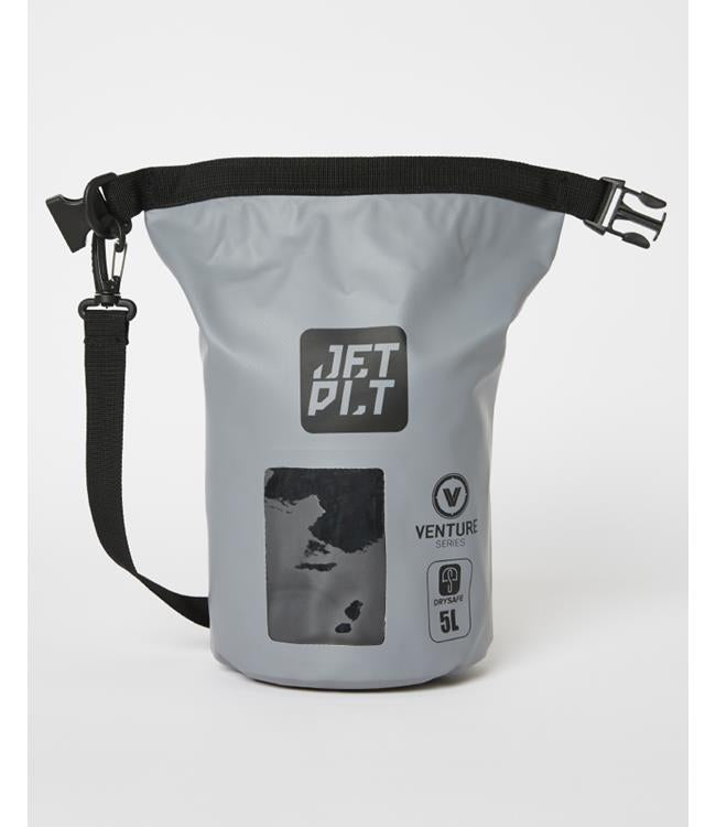 Jetpilot Venture 5L Grey Waterproof Bag side angle showing welded seam detail and buckle closure
