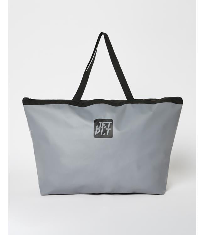 Jetpilot Venture 70L Grey Oversize Tote front view showing zipper closure and webbing carry handles