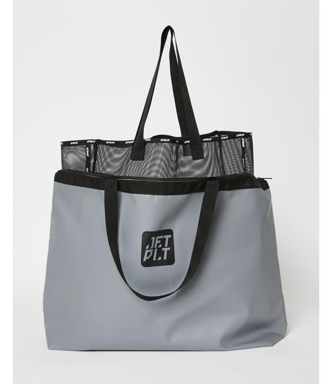 Jetpilot Venture 70L Grey Oversize Tote rear view showing shoulder strap and brand panel