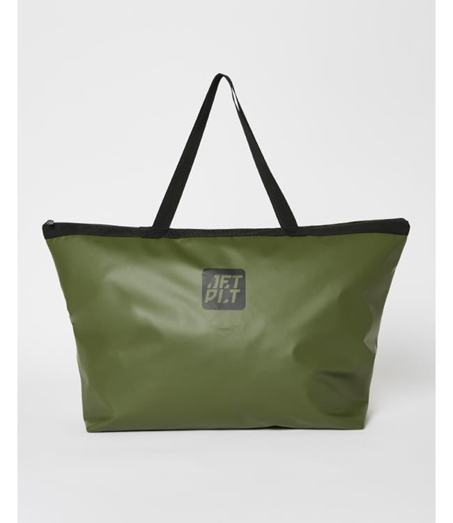 Jetpilot Venture 70L Sage Oversize Tote front view showing zipper closure and webbing carry handles