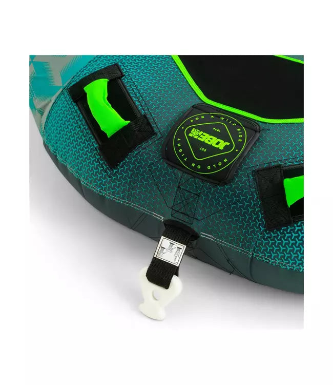Jobe Hydra 1-person ski tube - close detail of Boston valve and quick rope connector