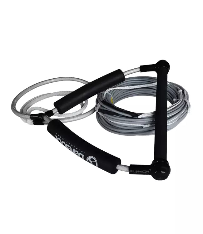 Fly High Barefoot Rope and Handle Combo - 100ft silver PVC coated spectra line paired with 15 inch wake handle