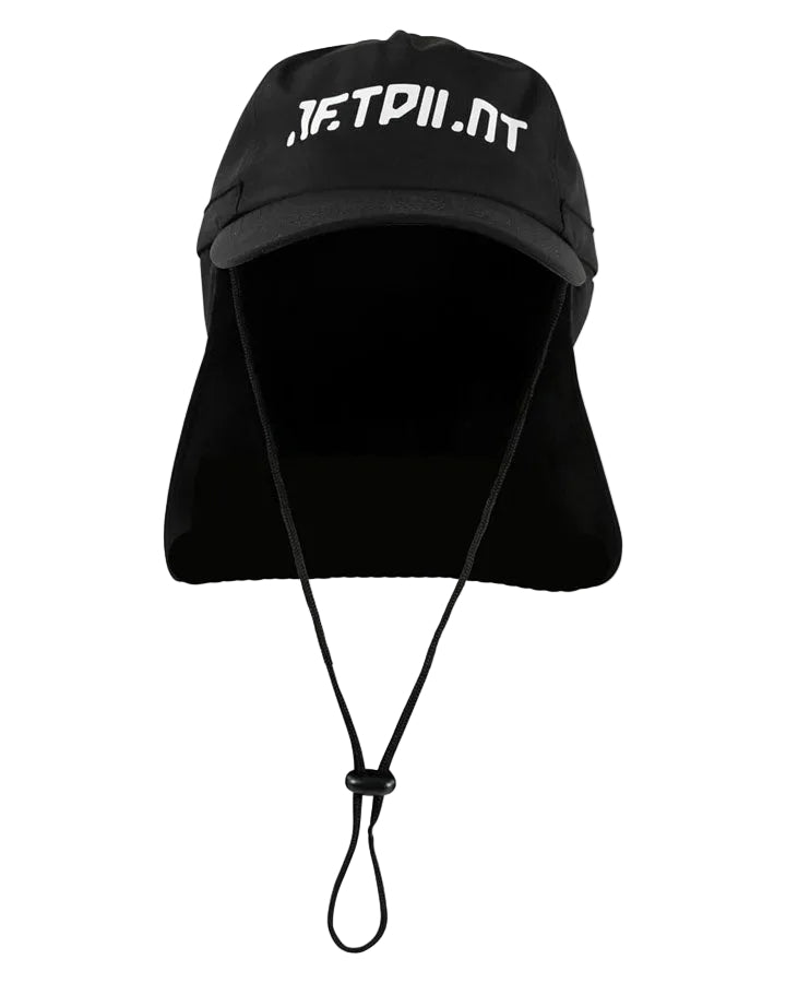 Jetpilot Venture Black Mens Legionaire Cap front view with neck flap and curved brim