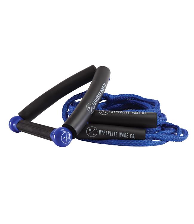 Hyperlite Surf Rope and Handle in Blue - 10in floating handle on 25ft wakesurf line with four machined EVA floats