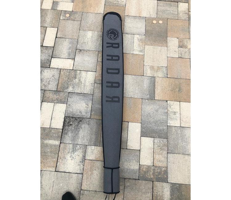 Radar First Layer Neoprene Slalom Ski Sleeve base view — PVC fin protector at the tail end of the neoprene cover