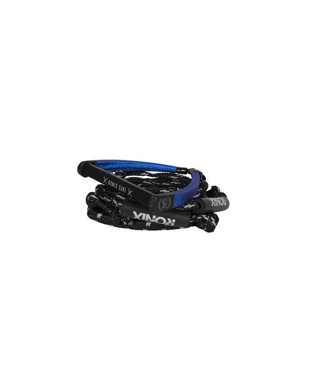 Ronix PU Synthetic Surf Rope and Handle - angled view of PU synthetic leather wrap handle on 25ft bungee mainline