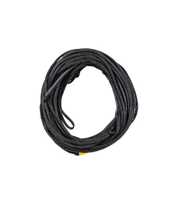 Ronix RXT Floating Wakeboard Rope in Black - top-down view of full mainline rope with take-off sections