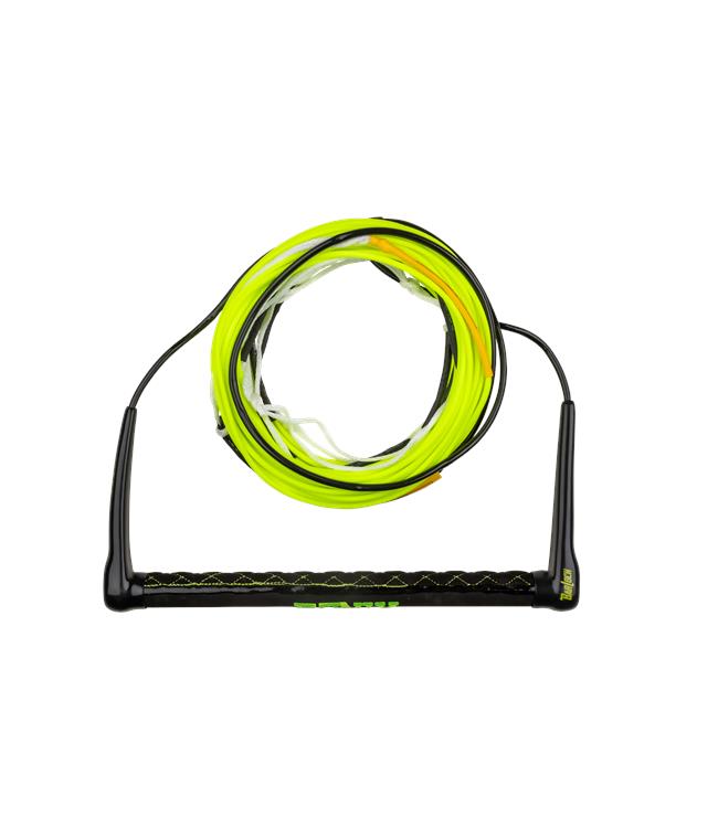 Ronix Combo 5.0 Wakeboard Rope & Handle in Yellow - top-down view showing full rope layout