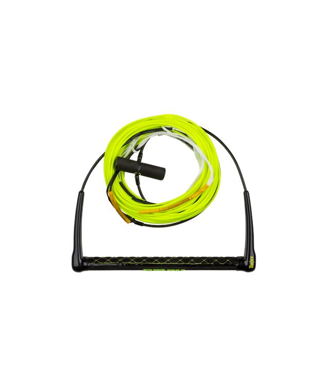 Ronix Combo 5.5 Wakeboard Rope & Handle in Yellow - top-down view showing rope layout and handle