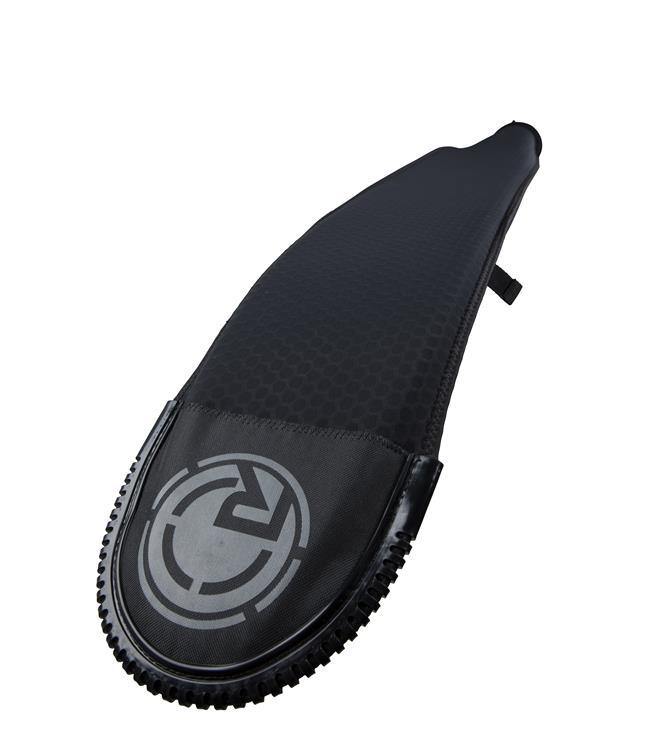 Radar Ariaprene Slalom Ski Sleeve bottom three-quarter angle — ariaprene padding flexing around the ski body