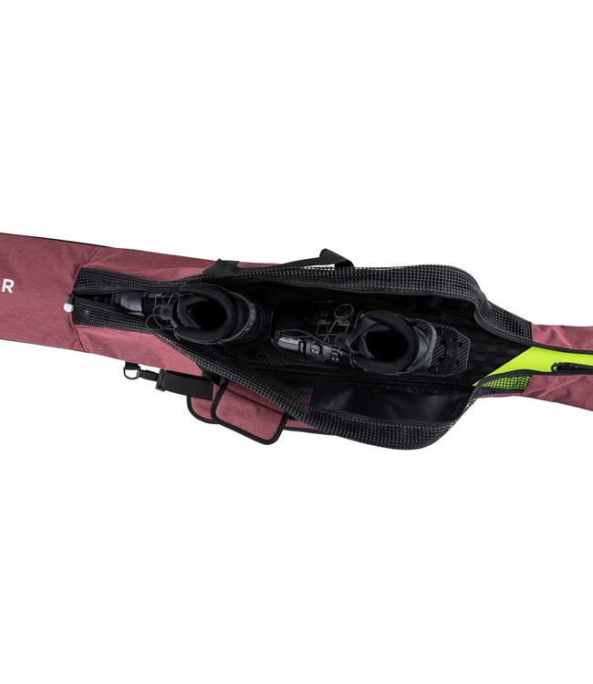Radar Ladies Padded Slalom Ski Bag top zipper opening showing the oversized boot zone for double boots