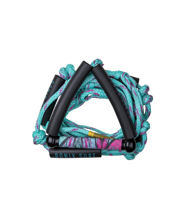 Ronix Womens Bungee Wakesurf Rope and Handle - top view of handle showing memory foam grip and embroidery detail