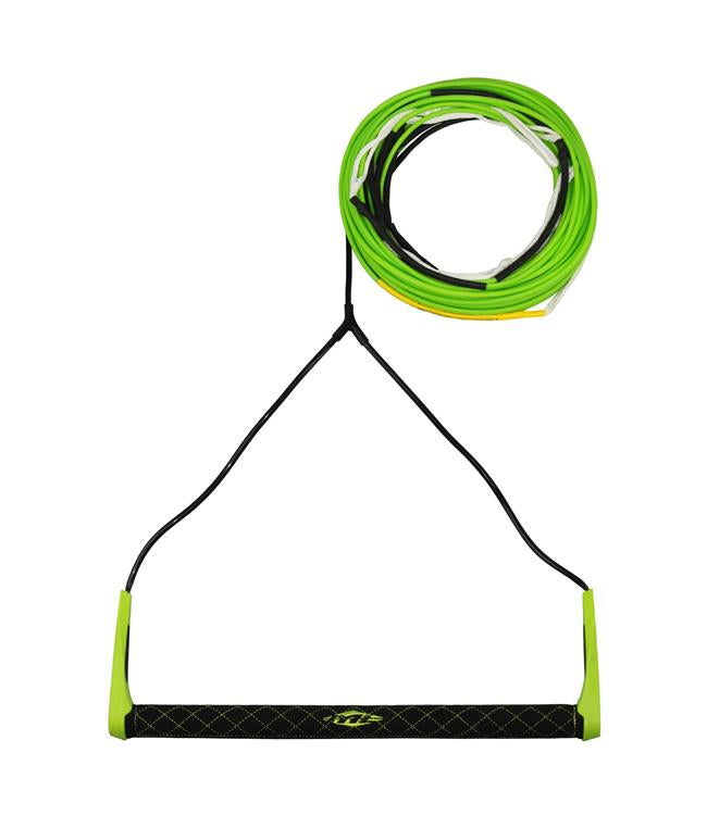 Masterline Method Wakeboard Rope & Handle in Lime - alternate angle of handle bar and rope sections