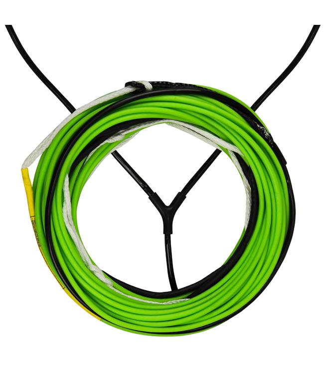 Masterline Method Wakeboard Rope & Handle in Lime - close-up of handle grip and end cap detail
