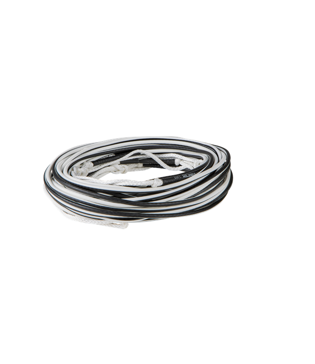 Ronix R8 Floating Mainline in White/Black - three-quarter angle of complete wakeboard rope