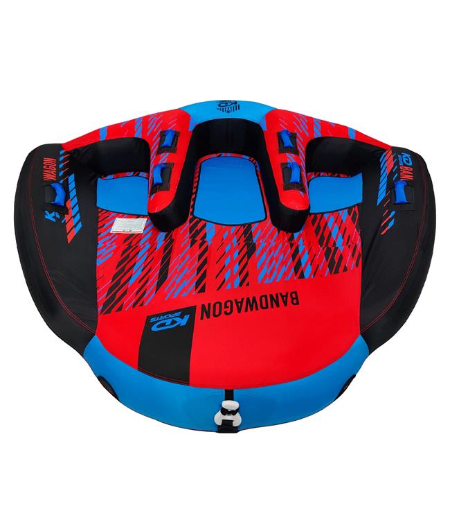 KD Bandwagon 3-person couch ski tube - nose view showing front tow point for forward riding