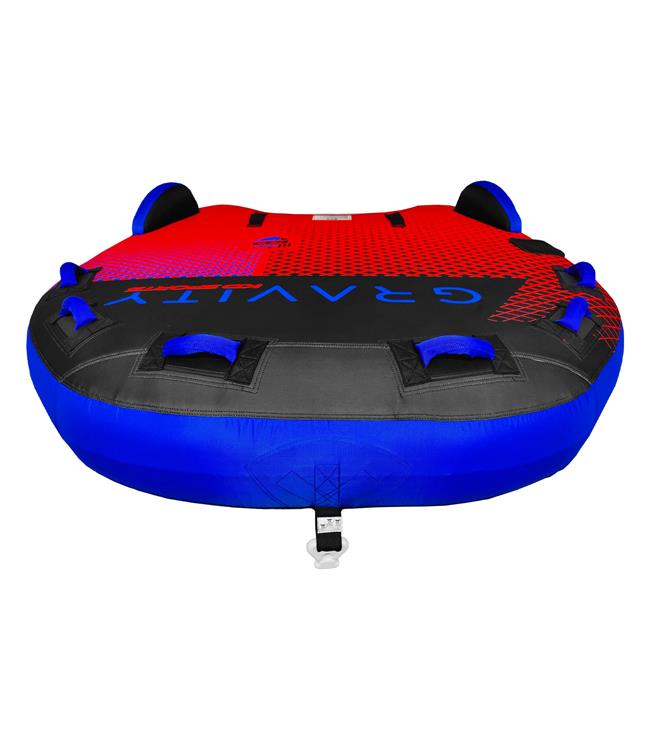 KD Gravity 3 3-person D-shape ski tube - nose view showing quick-connect tow point and front fin