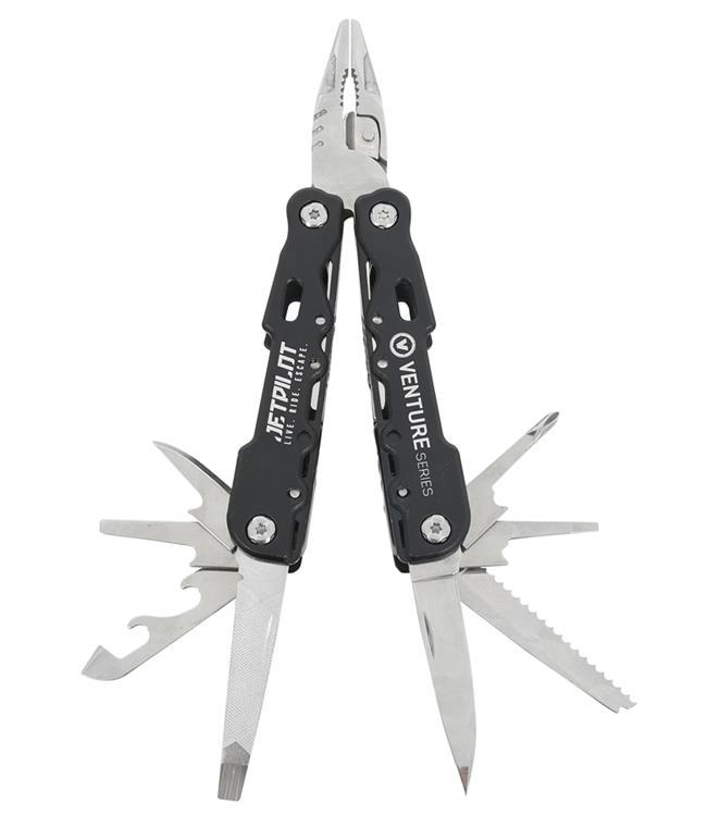 Jetpilot Venture Foldable Pliers folded compact view showing multi-tool layout and onboard jet ski kit format