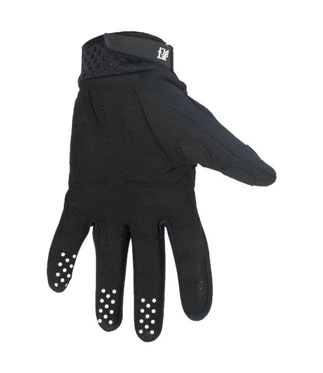 Jetpilot RX Heatseeker Black Mens Jetski Gloves palm-up view showing reinforced grip surface and stitching