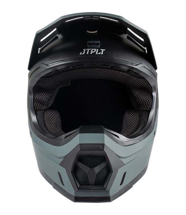 Jetpilot Vault Race Black Mens Helmet straight-on front view showing visor cut-out and chin strap routing