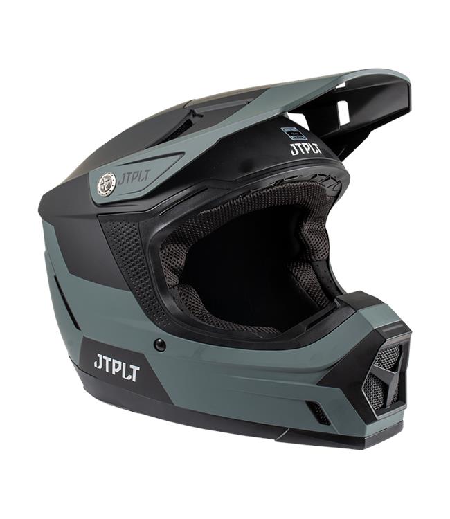 Jetpilot Vault Race Black Mens Helmet front three-quarter view showing DOT/CE certified outer shell