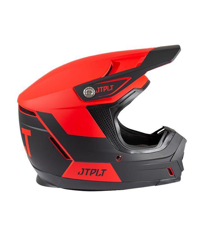 Jetpilot Vault Race Red Mens Helmet detail view of chin strap buckle and adjustment hardware