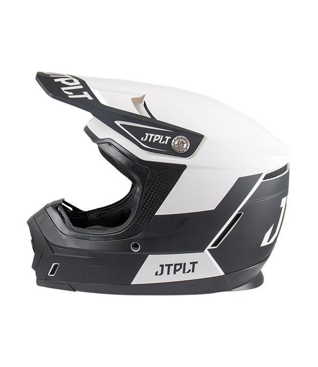 Jetpilot Vault Race White Mens Helmet left side profile showing ear cut-outs and Conehead foam liner
