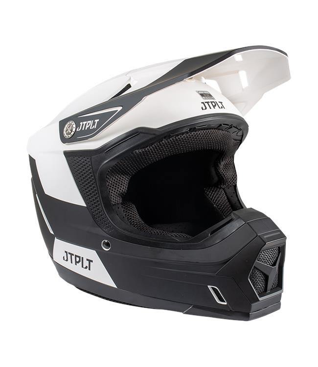 Jetpilot Vault Race White Mens Helmet detail view of chin strap buckle and adjustment hardware