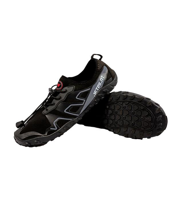Jetpilot Venture Explorer Black Mens Hydro Shoe side view showing mesh upper, drainage outsole, and pull tab