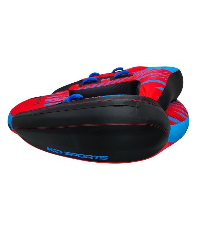 KD Bandwagon 3-person couch ski tube - underside view showing water drains and base construction