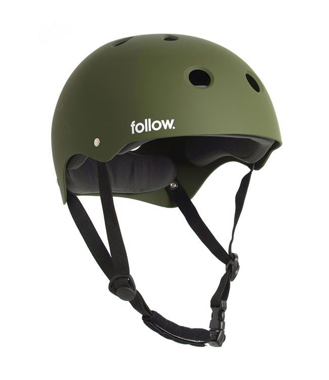 Follow Safety First Wake Helmet Olive - front view of the soft EVA wakeboard helmet for cable riding