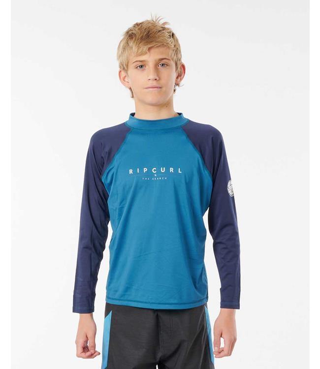 Ripcurl Shockwave Boys Long Sleeve Rashy (2022) - Blue - Waterskiers World
