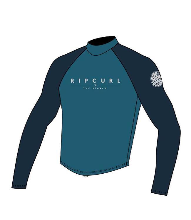 Ripcurl Shockwave Mens Long Sleeve Rashy (2022) - Blue - Waterskiers World