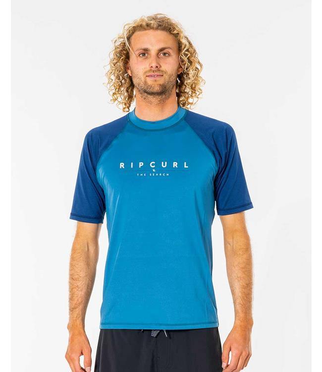 Ripcurl Shockwave Mens Short Sleeve Rashy (2022) - Blue - Waterskiers World