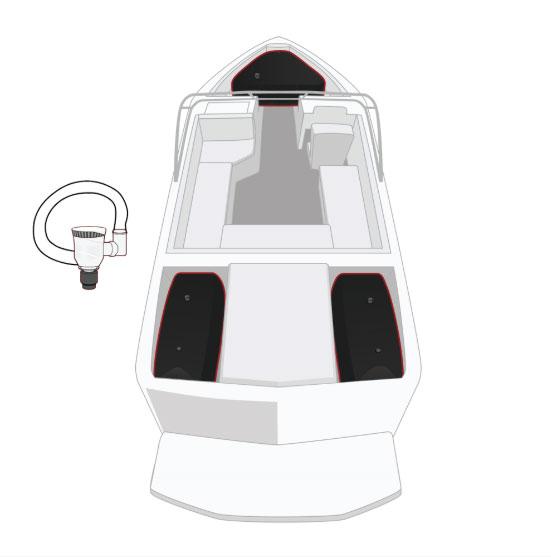 Fatsac Intermediate Boat Ballast Kit diagram showing ballast placement in a v-drive wakeboat layout